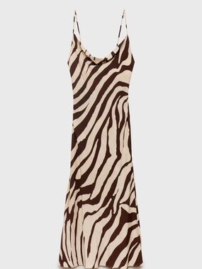 Mango Brown and Cream Zebra Print Midi Slip Dress